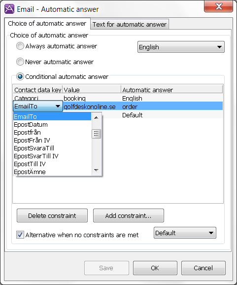 Automatic answer contact data key